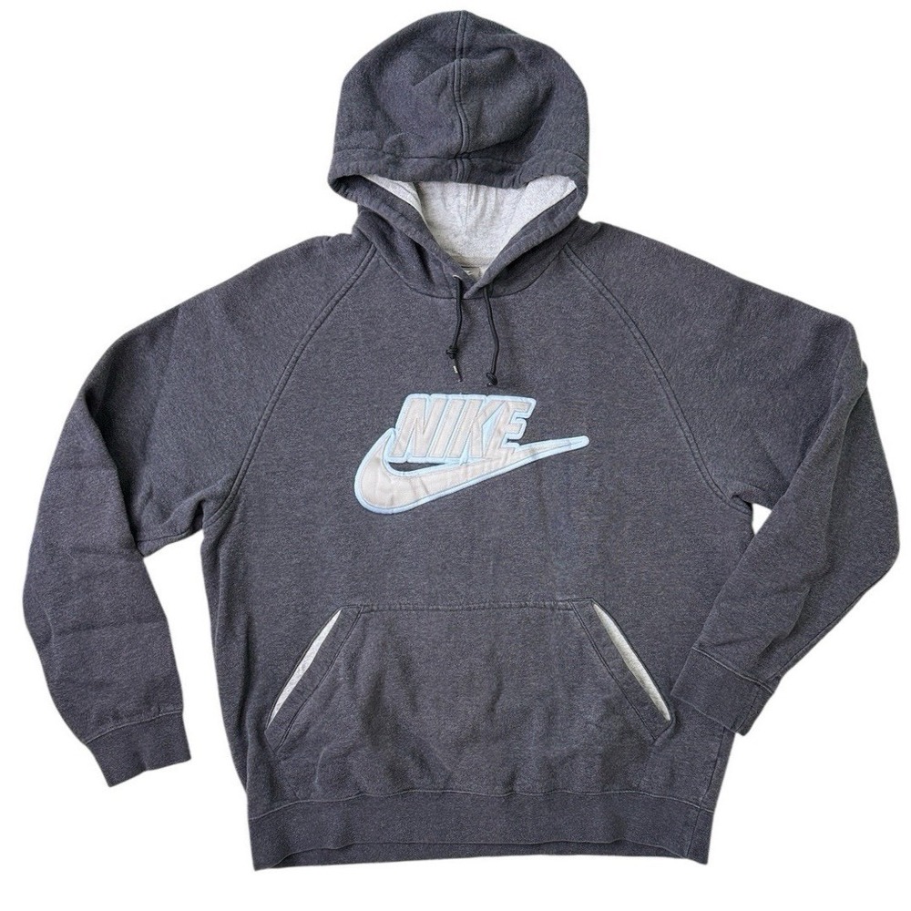 Nike Y2K Hoodie Mens XL Silver Tag Embroidered Center‎ Swoosh Spellout Pullover
